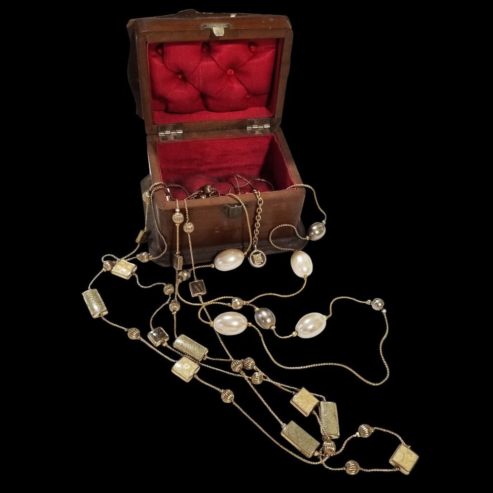 Vintage Givenchy Faux Pearl Necklace & Iridescent Stone Necklace Bundle